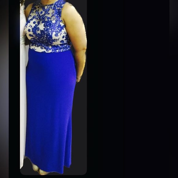 Stenay Cobalt Blue and Tan Evening Gown - Picture 9 of 9